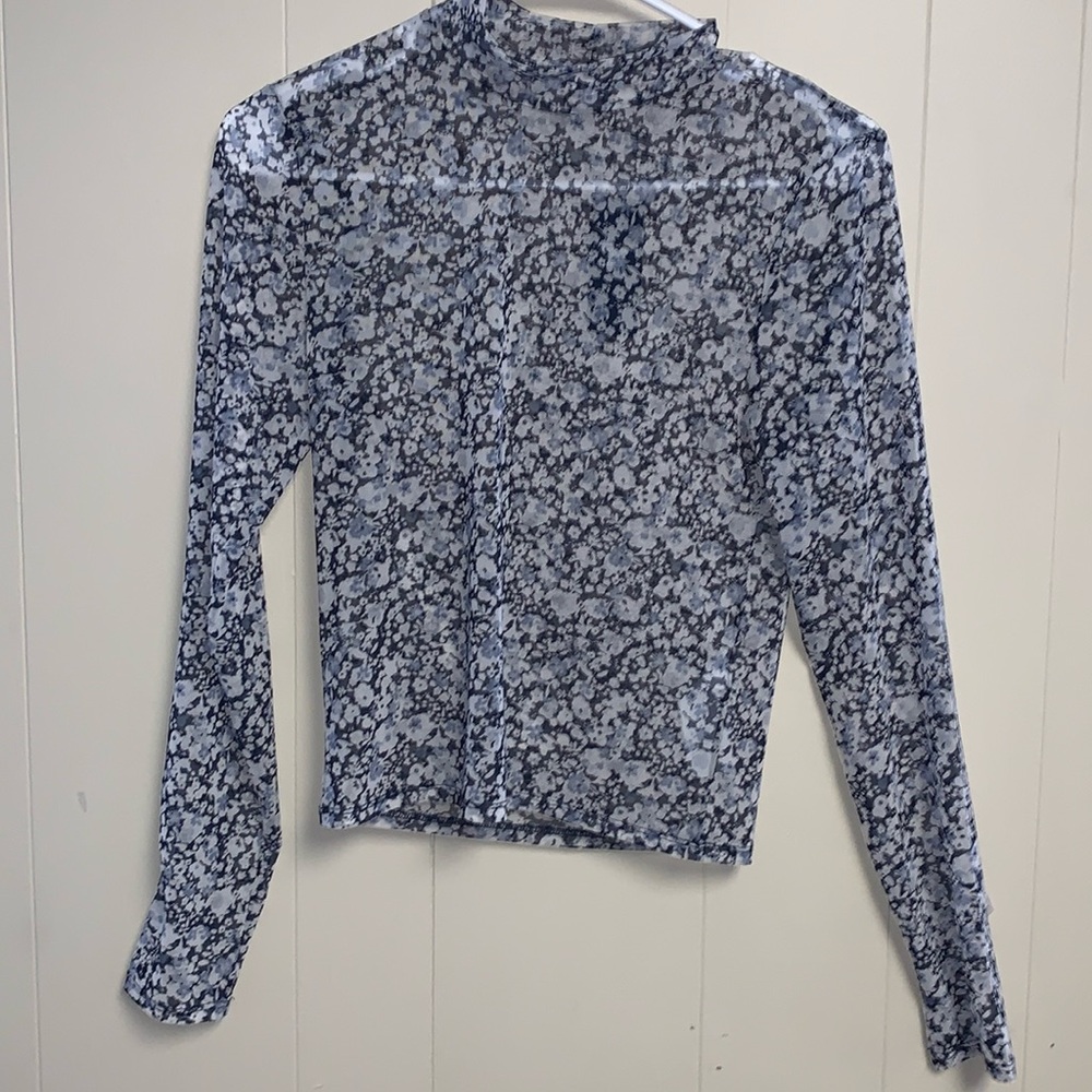 Abercrombie & Fitch Size M Sheer Mock Neck Long Sleeve TopFloral Print NWT!!
